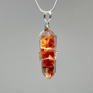 Carnelian In Orgonite Wire Wrapped Pendant Necklace