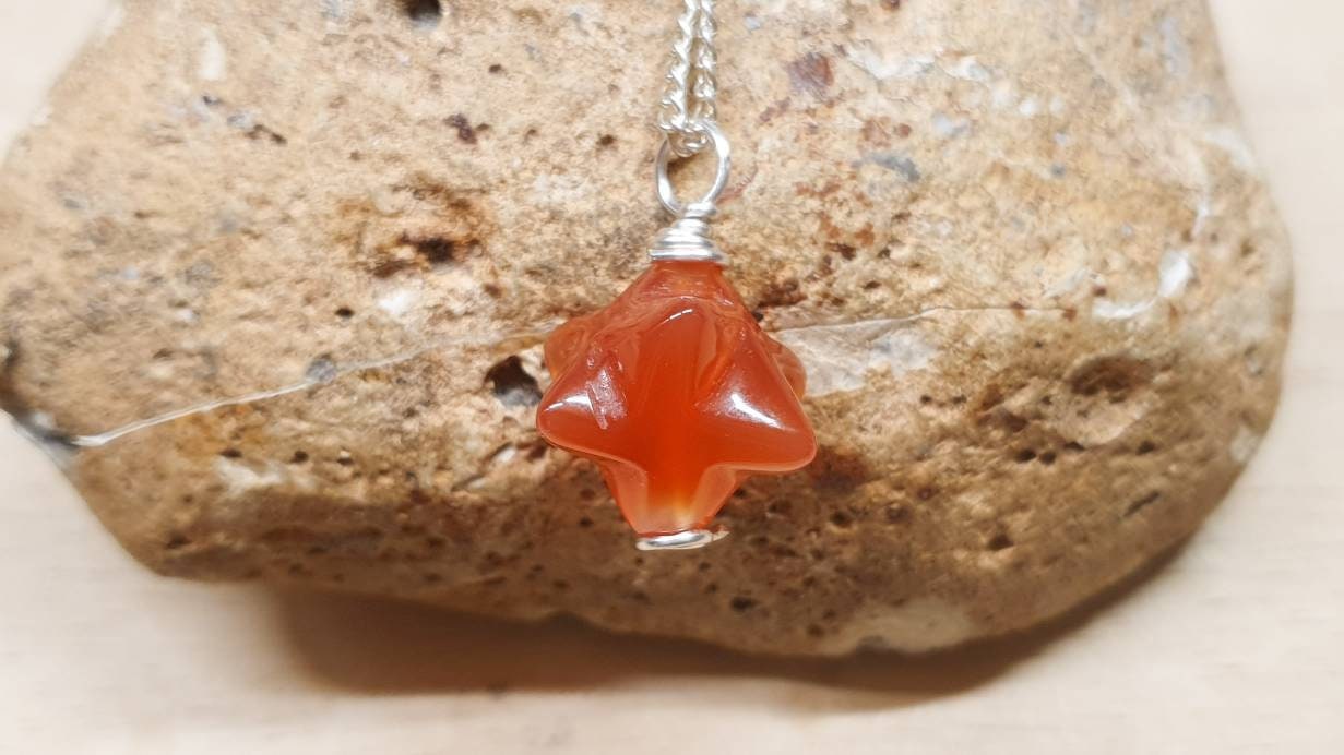 Merkaba Star Carnelian Pendant. Reiki Jewelry Uk. July Birthstone. 17th Anniversary Gemstone