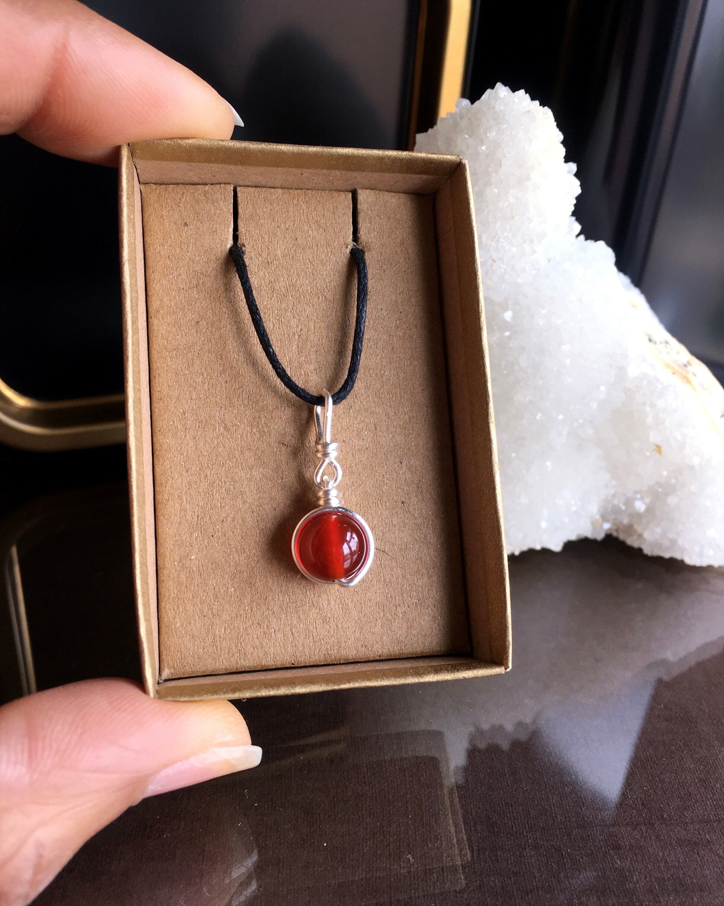 Minimalist Carnelian Pendant Necklace, Gift Box