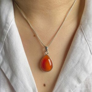 Carnelian Pendant Necklace / 925 Sterling Silver / Healing Gemstone / Gifts For Her / Pear Cab / Carnelian Statement Jewellery / Crl-p-2.