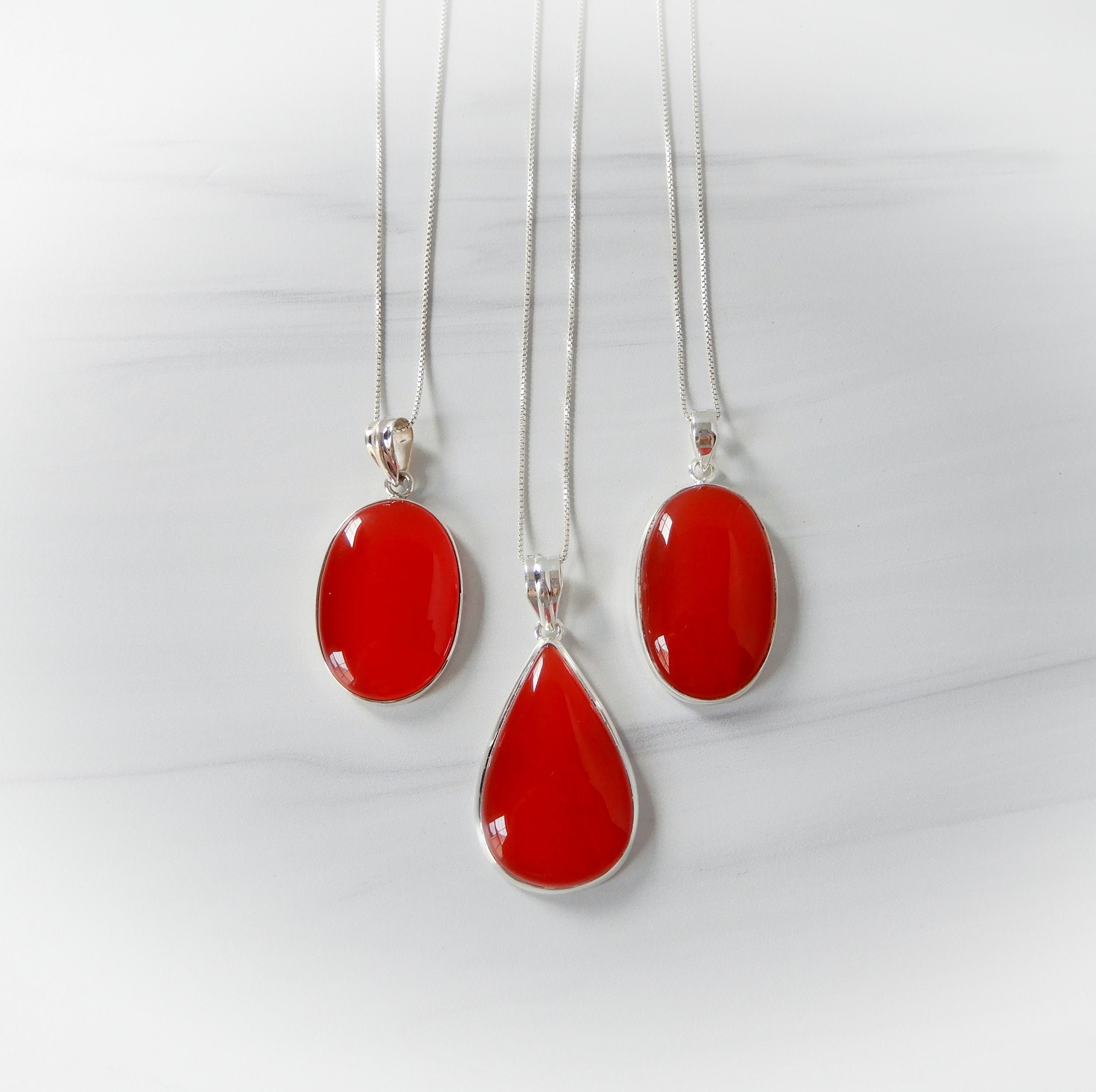 Carnelian Necklace Sterling Silver • Large Carnelian Pendant • Oval Red Carnelian Necklace • Sterling Red Carnelian Gemstone Necklace