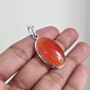 Red Carnelian 925 Sterling Silver Pendant: Handmade Oval Bohemian Jewelry