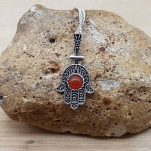Red Carnelian Hamsa Pendant Necklace. Protection Symbol. July Birthstone. 17th Anniversary Gemstone. Reiki Jewelry Uk. 6mm Stone
