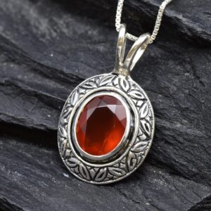 Red Carnelian Pendant, Oval Red Pendant, Natural Carnelian, Capricorn Birthstone, Botanical Pendant, Red Gemstone Pendant, Silver Necklace