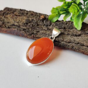 Red Carnelian Pendent, Natural Gemstone Pendant: Oval Gemstone 925 Sterling Silver Jewelry