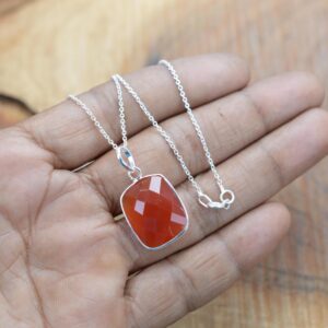 Red Carnelian Sterling Silver Pendant Necklace, Gemstone Jewelry Red Carnelian Sterling Silver Pendant Necklace, Gemstone Jewelry