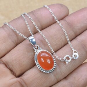 Red Carnelian Sterling Silver Pendant: Oval Gemstone Jewelry, August Birthstone