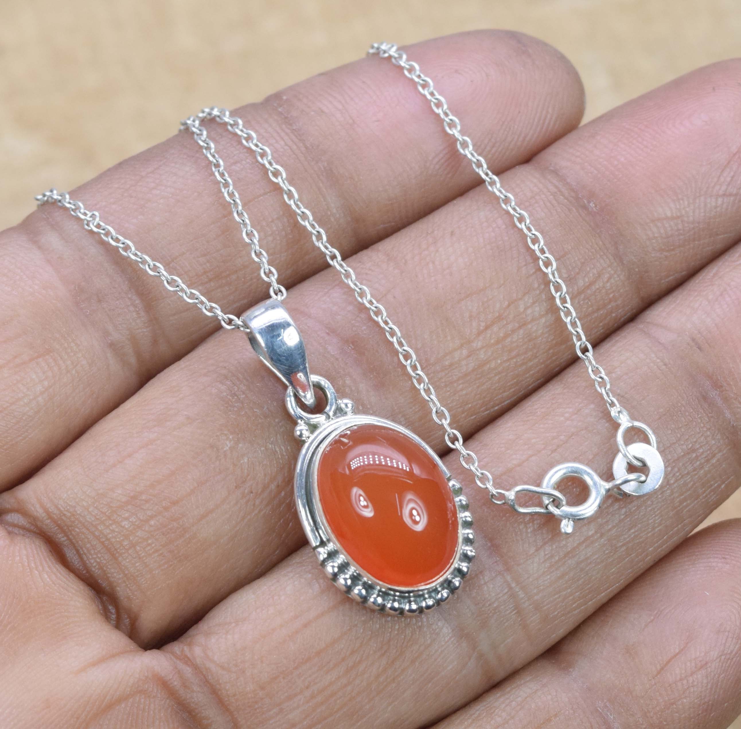 Red Carnelian Sterling Silver Pendant: Oval Gemstone Jewelry, August Birthstone