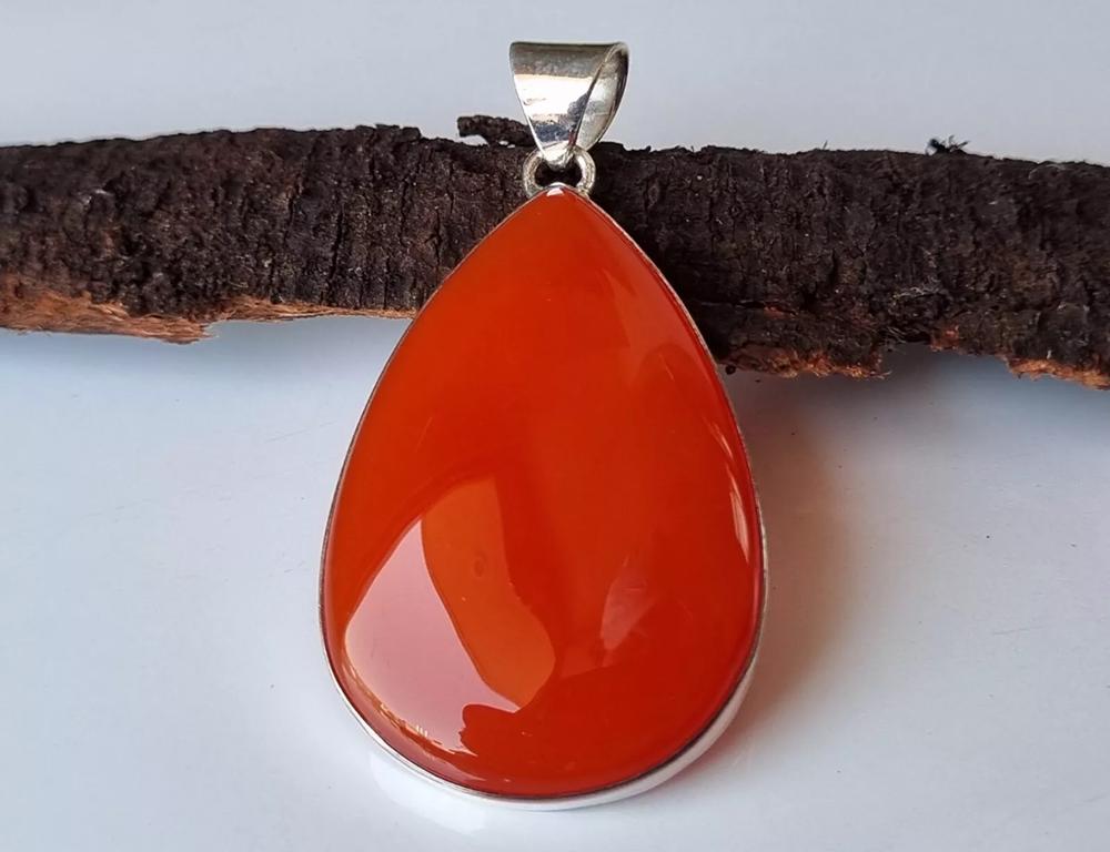 Red Carnelian Teardrop Pendant: Sterling Silver Boho Healing Necklace
