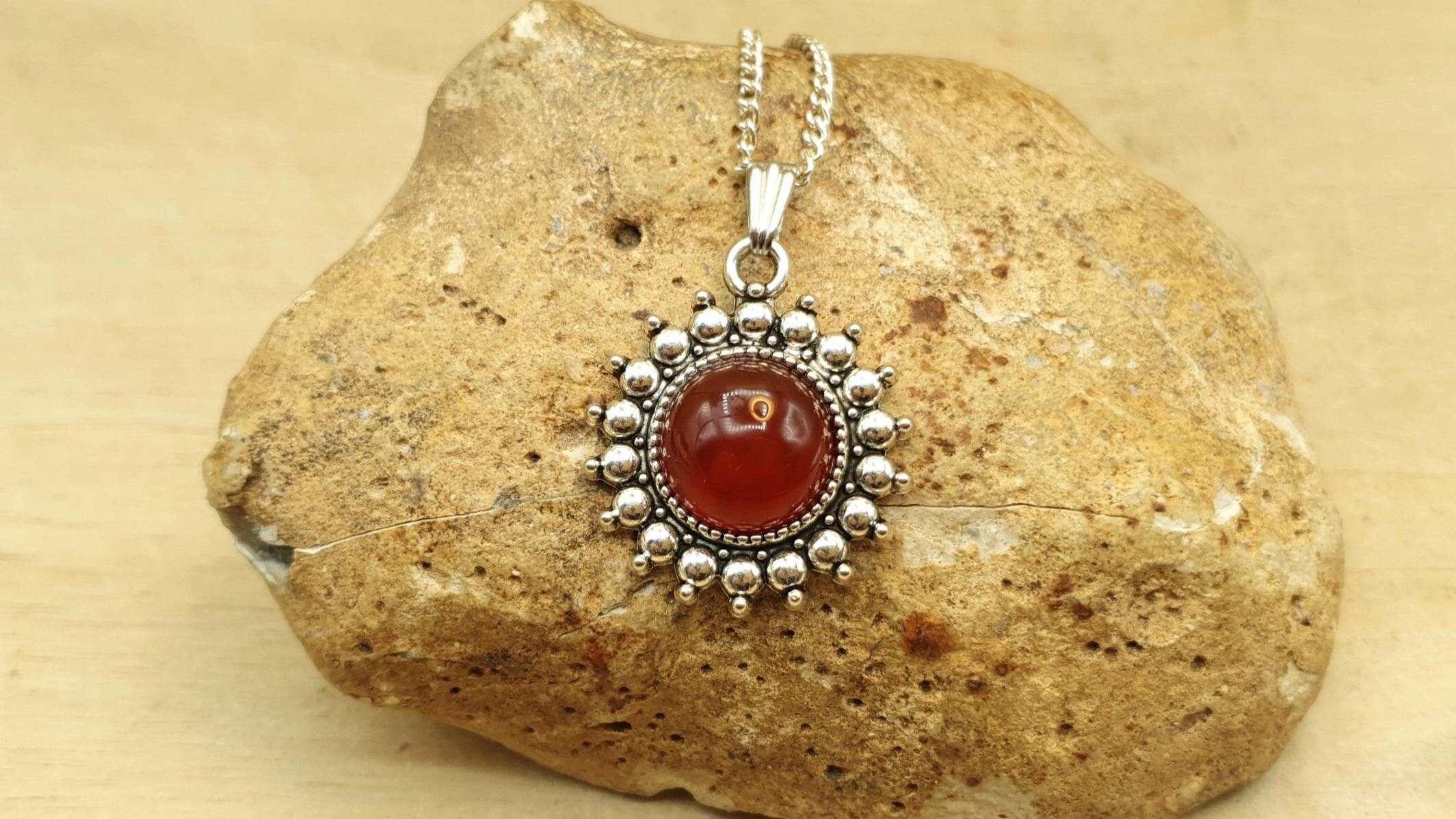 Round Boho Red Carnelian Pendant Necklace. July Birthstone. 17th Anniversary Gemstone. Reiki Jewelry Uk. 12mm Stone. Empowered Crystals