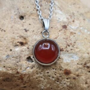 Small Hypoallergenic Red Carnelian Pendant. Reiki Jewelry. July Birthstone. 17th Anniversary Gemstone. Stainless Steel Necklace. 12mm Stone