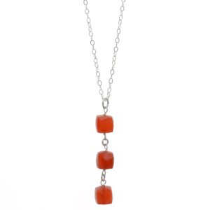 Carnelian Pendant, Square Cushion Gemstones, Silver Handmade 18 Inch Necklace,