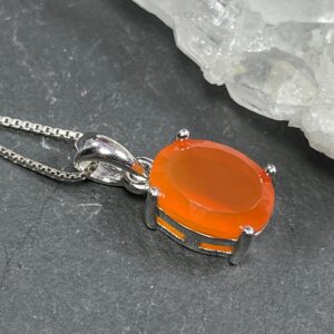 Carnelian Pendant: Virgo Zodiac Stone (Faceted Orange, Silver)