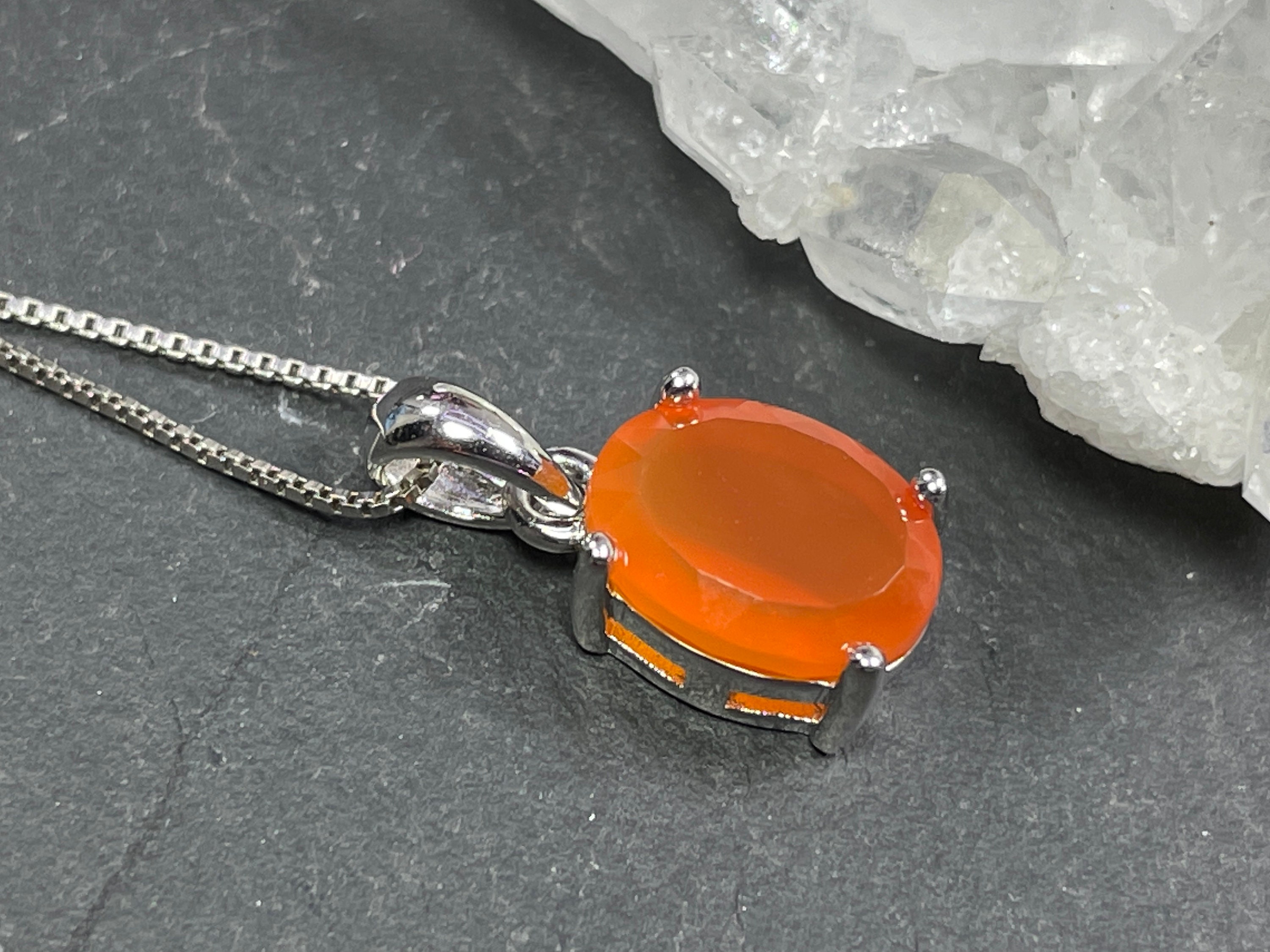 Carnelian Pendant: Virgo Zodiac Stone (faceted Orange, Silver)
