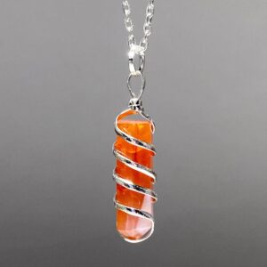 Carnelian Wire Wrapped Pendant Necklace