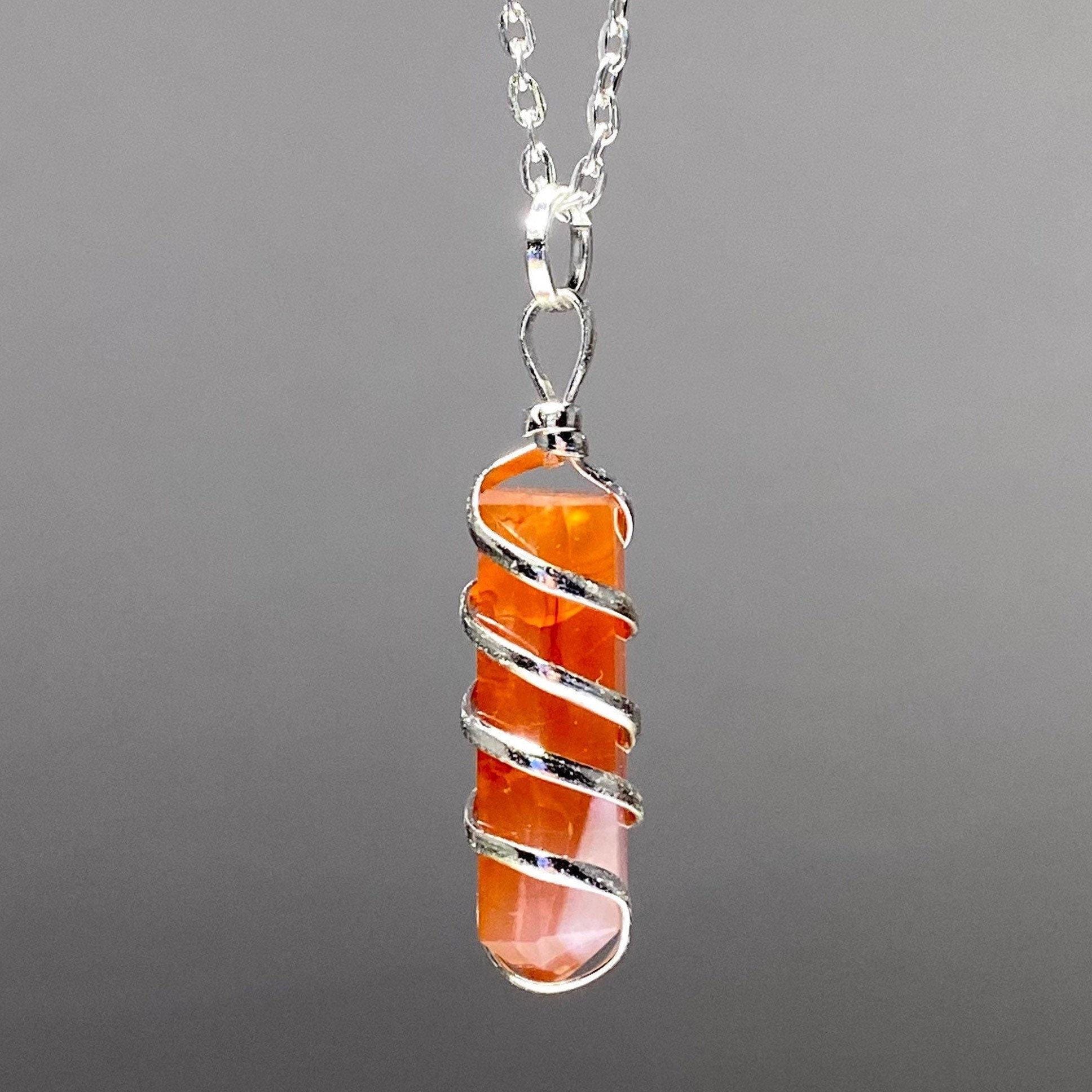 Carnelian Wire Wrapped Pendant Necklace