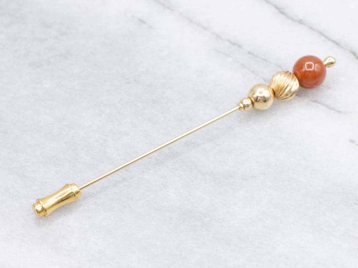 Antique Carnelian 10k Gold Stick Pin, Estate Jewelry
