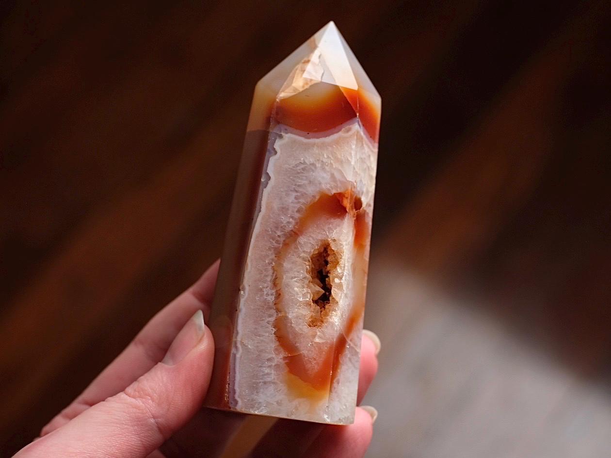 Druzy Carnelian Tower | Carnelian + Quartz Crystal Point