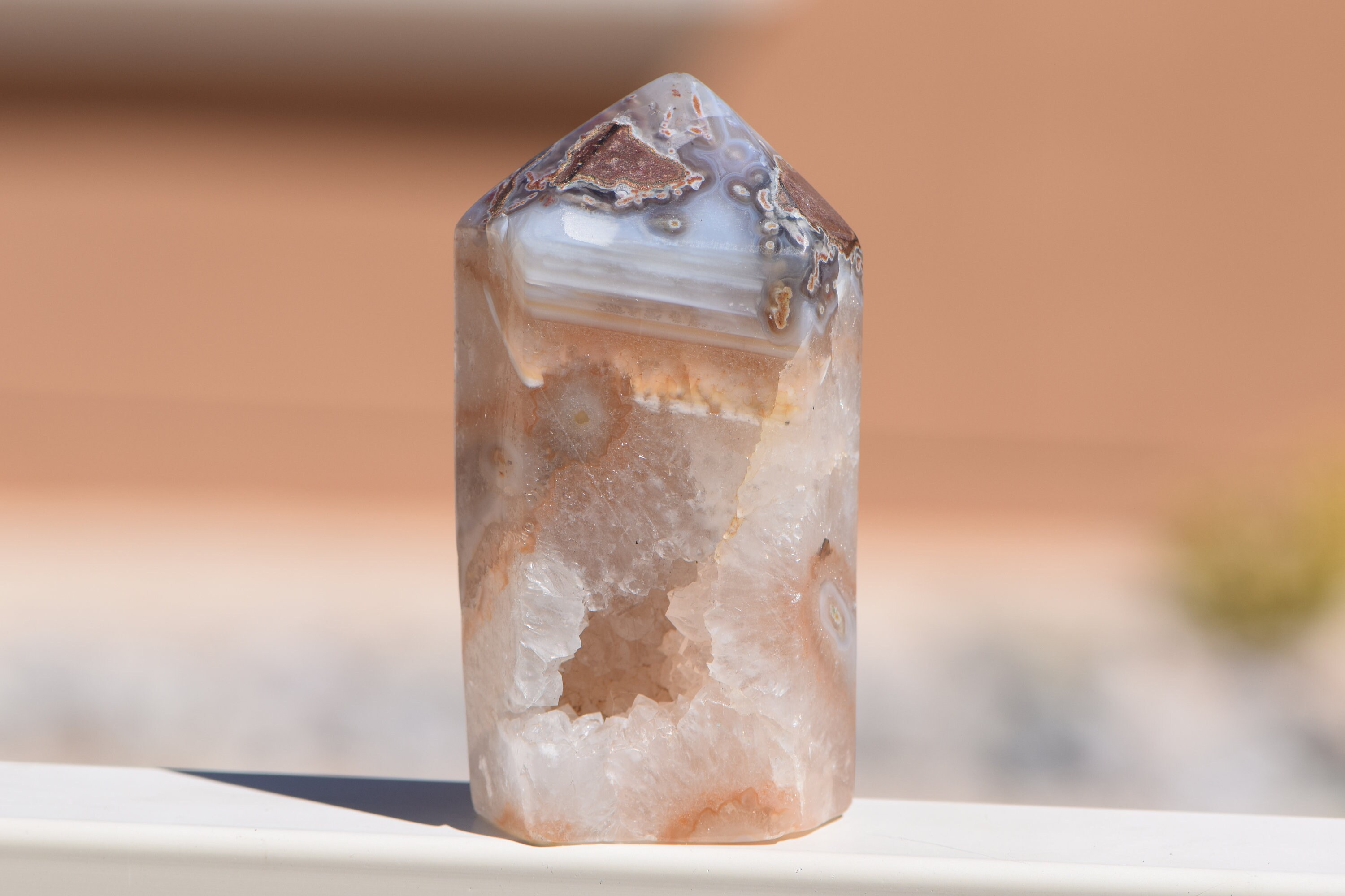 Unique Carnelian & Druzy Quartz Tower