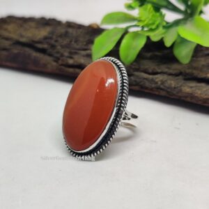 925 Sterling Silver Carnelian Ring: Long Oval Gemstone, Birthstone Jewelry 925 Sterling Silver Carnelian Ring: Long Oval Gemstone, Birthstone Jewelry