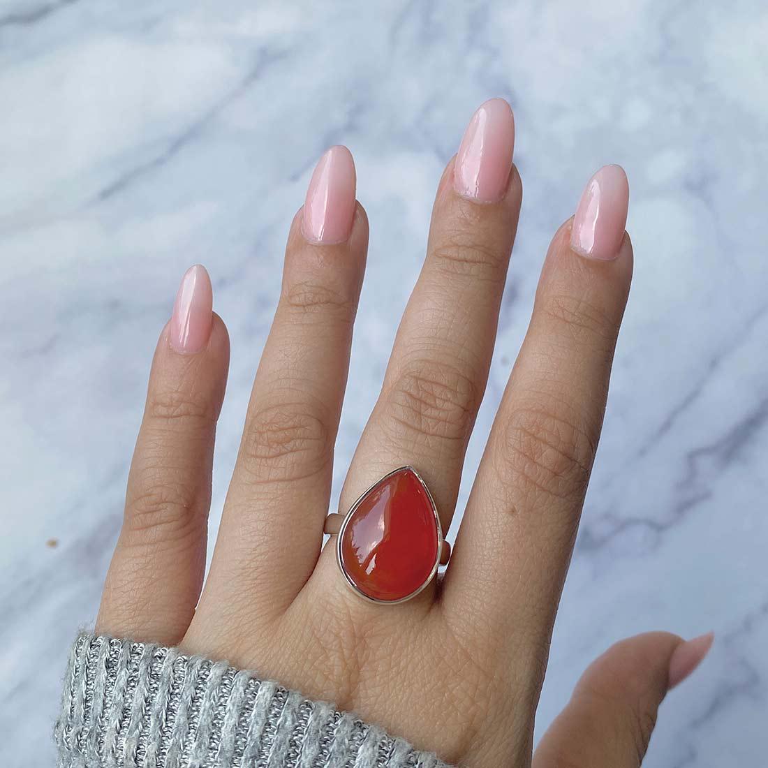 Carnelian Adjustable Ring / 925 Sterling Silver / Healing Gemstone / Gifts For Her / Oval Cab / Carnelian Jewelry / Statement Ring Crl-r-17.