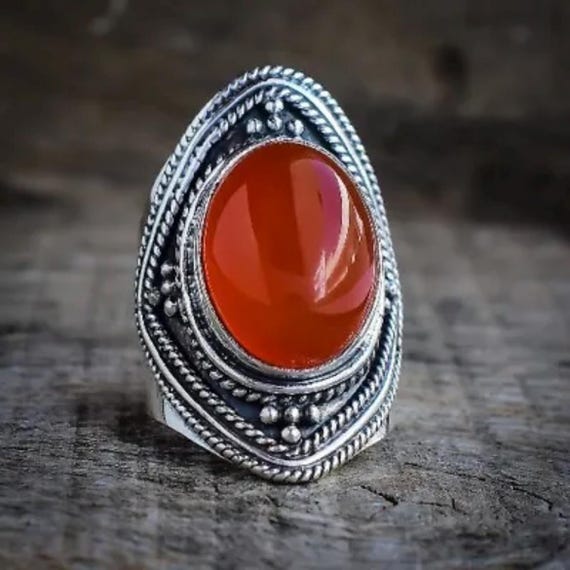 Carnelian Ring: Bold Orange Gemstone, 925 Sterling Silver