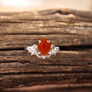 Carnelian Floral Engagement Ring For Women 925 Silver Carnelian Wedding Ring Oval Shape Carnelian Gemstone Bridal Ring Art Deco Floral Ring