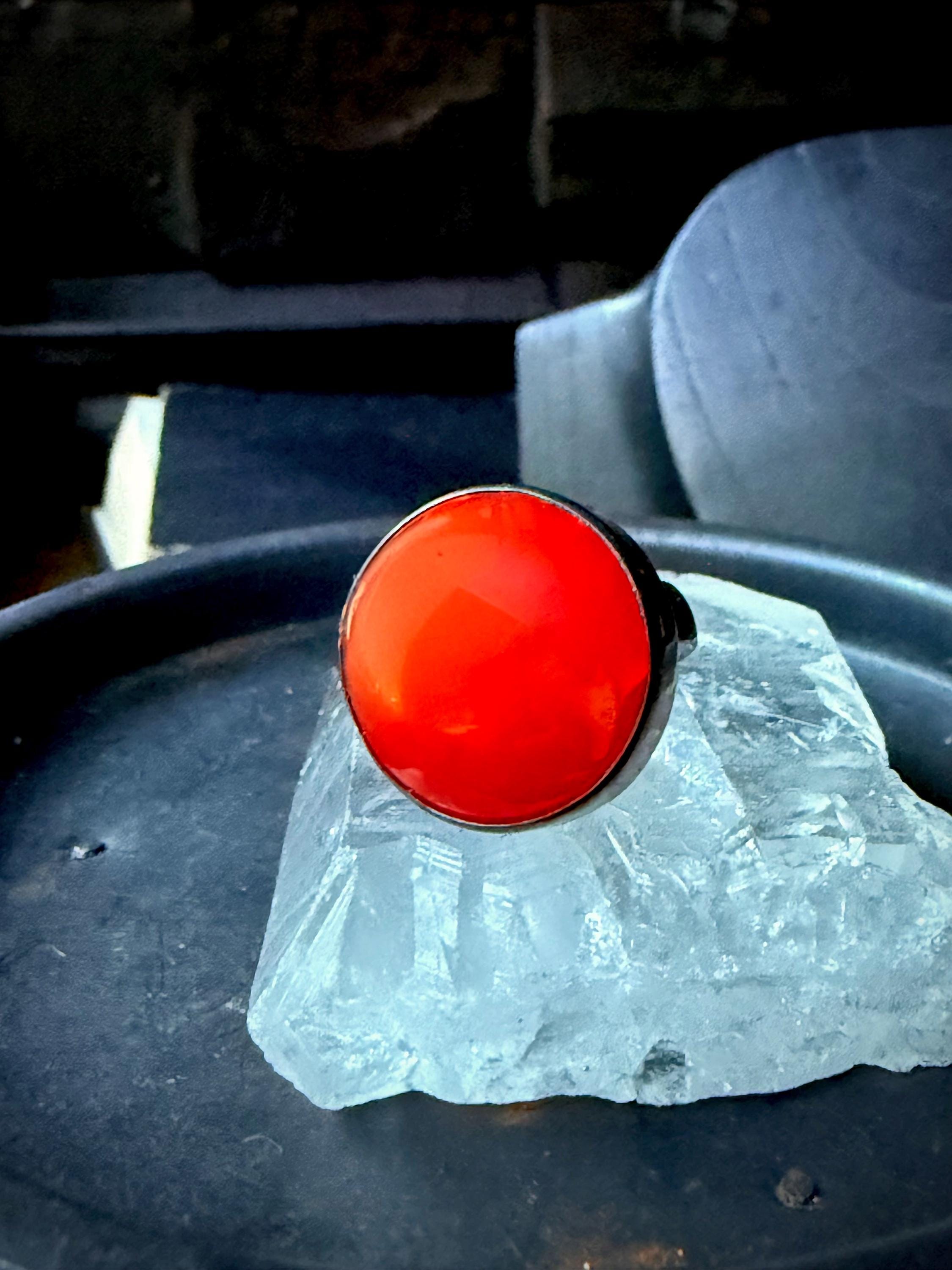 Carnelian Ring, Full Moon Ring, Orange Stone Ring, Statement Ring, Gift For Her Carnelian Ring, Full Moon Ring, Orange Stone Ring, Statement Ring, Gift For Her
