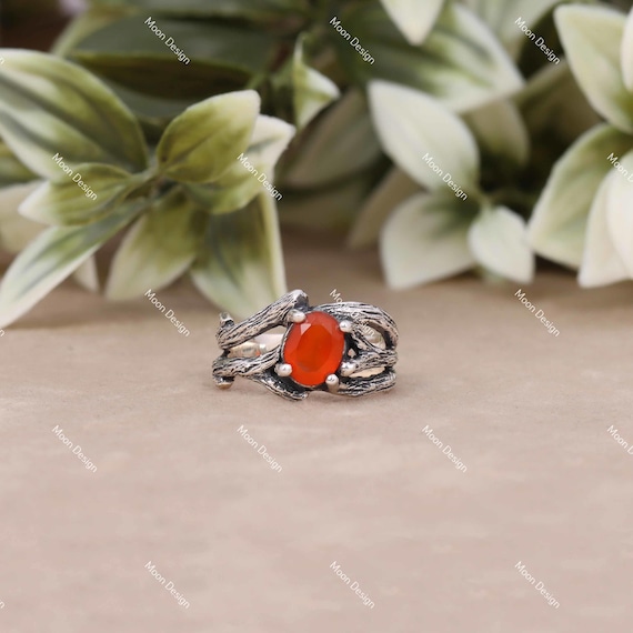 Carnelian Gemstone Ring, 925 Sterling Silver, Handmade Statement Jewelry For Women.