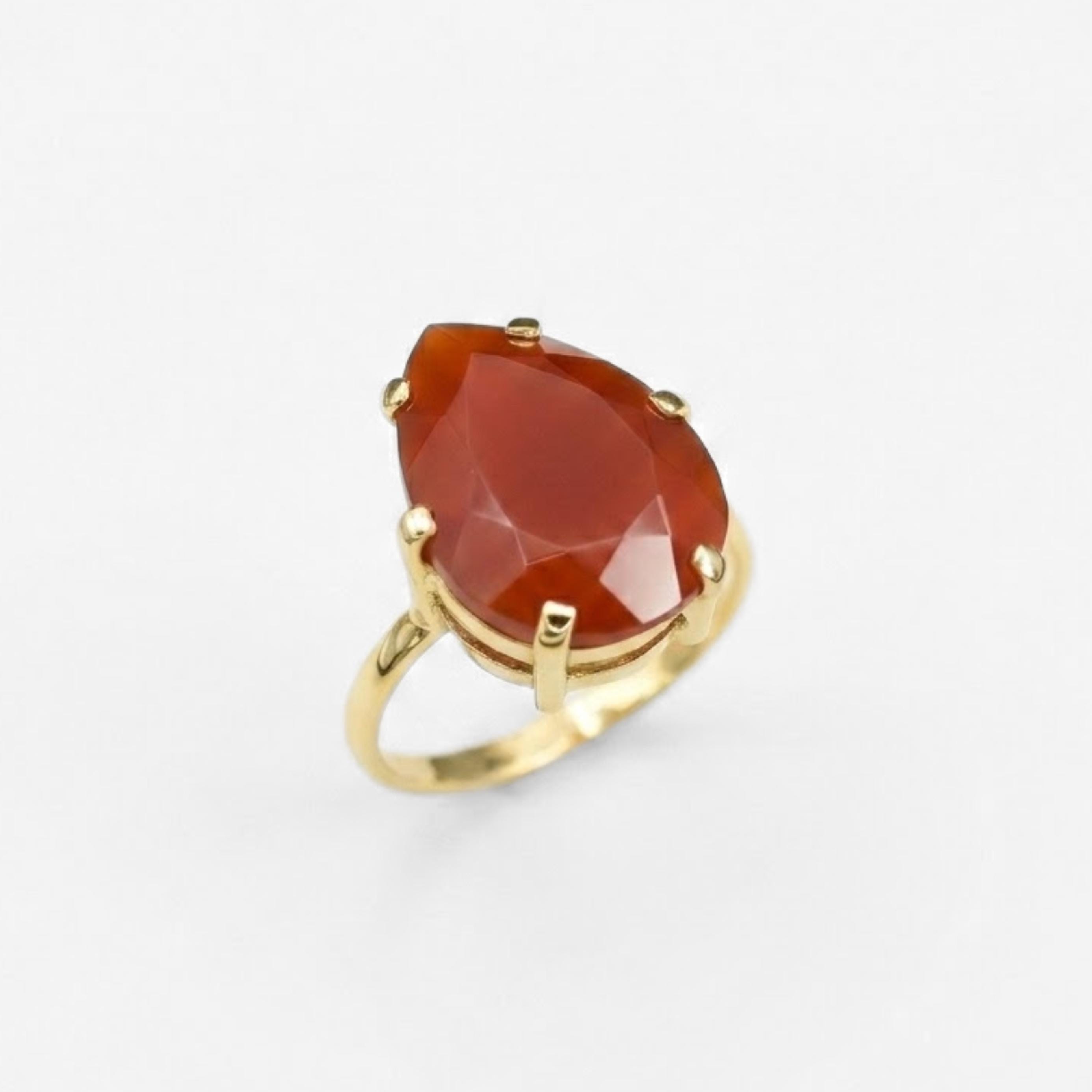 Gold Carnelian Ring, Natural Carnelian, Red Cocktail Ring, Gold Teardrop Ring, Statement Pear-shaped Ring, Faceted Gem Ring, Rare By Adina Gold Carnelian Ring, Natural Carnelian, Red Cocktail Ring, Gold Teardrop Ring, Statement Pear-shaped Ring, Faceted Gem Ring, Rare By Adina