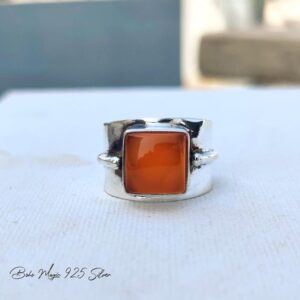 Handcrafted Carnelian Gemstone Ring: 925 Sterling Silver Boho Statement Handcrafted Carnelian Gemstone Ring: 925 Sterling Silver Boho Statement