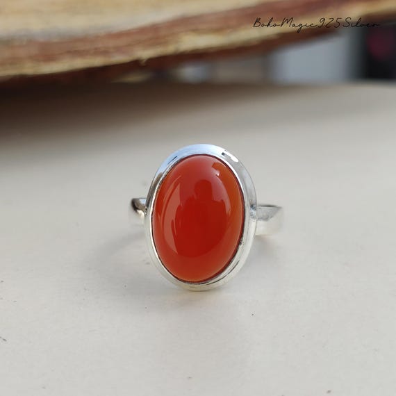 Handmade Carnelian Ring: 925 Sterling Silver Gemstone Jewelry