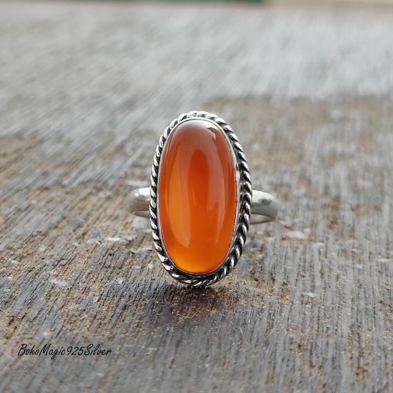 Handmade Oval Carnelian Ring: 925 Sterling Silver Statement Band