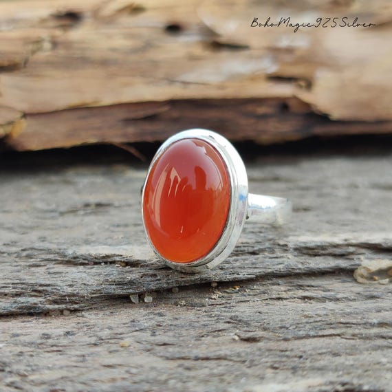 Handmade Oval Carnelian Ring: 925 Sterling Silver Statement Band