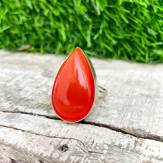 Handmade Pear Carnelian Ring: 925 Sterling Silver Boho Jewelry