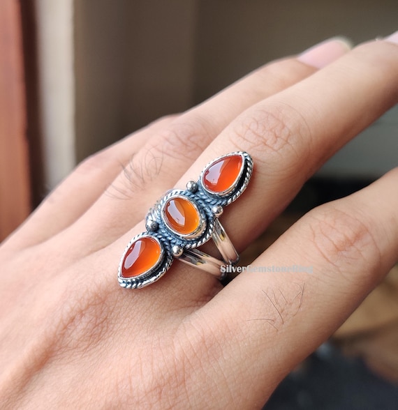 Handmade Red Carnelian Ring: 925 Sterling Silver, Designer Gemstone