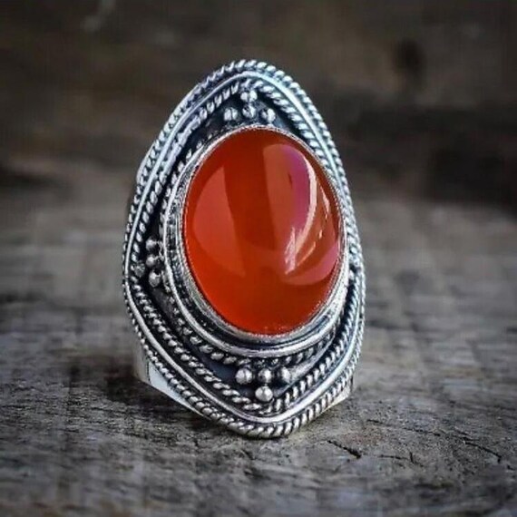Handmade Carnelian Sterling Silver Ring: Boho Healing Jewelry