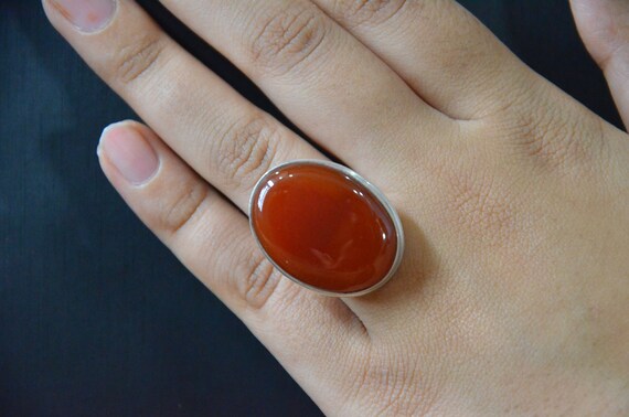 Handmade Carnelian Sterling Silver Ring: Boho Statement Jewelry
