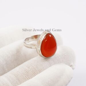 Handmade Teardrop Carnelian Ring, 925 Sterling Silver Promise Ring Handmade Teardrop Carnelian Ring, 925 Sterling Silver Promise Ring