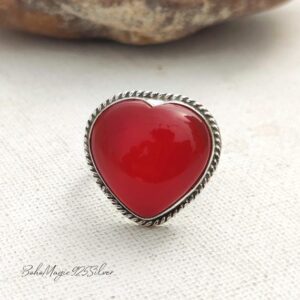 Heart Carnelian Gemstone Ring: Handmade 925 Sterling Silver Heart Carnelian Gemstone Ring: Handmade 925 Sterling Silver