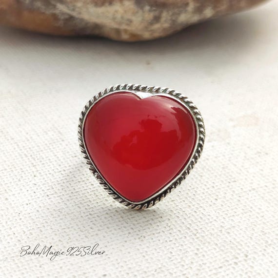 Heart Carnelian Gemstone Ring: Handmade 925 Sterling Silver Heart Carnelian Gemstone Ring: Handmade 925 Sterling Silver