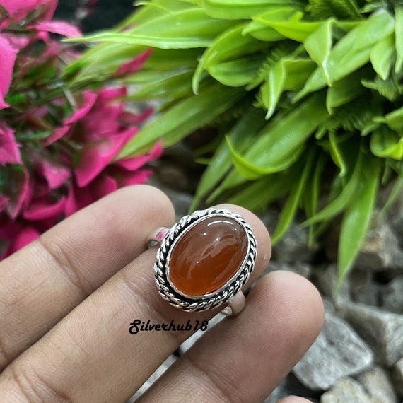 Natural Carnelian Ring-handmade Silver Ring-925 Sterling Silver Ring-gift For Her-designer Oval Ring-natural Stone-promise Ring Natural Carnelian Ring-handmade Silver Ring-925 Sterling Silver Ring-gift For Her-designer Oval Ring-natural Stone-promise Ring