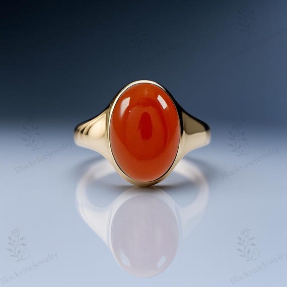 Natural Red Carnelian Signet Ring 925 Sterling Silver Ring Unisex Gemstone Statement Ring 14k Gold Carnelian Ring Unique Signet Ring Gift