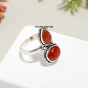 Natural Carnelian Statement Ring: 925 Sterling Silver Jewelry