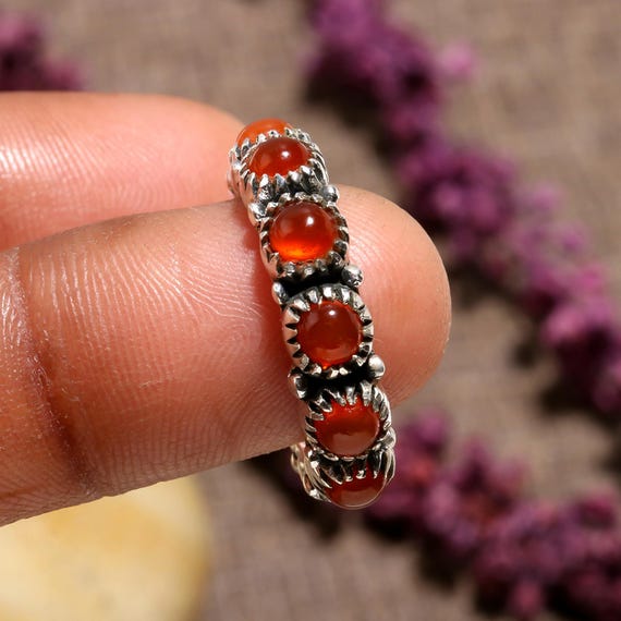 Natural Carnelian Sterling Silver Ring: Orange Gemstone Jewelry Natural Carnelian Sterling Silver Ring: Orange Gemstone Jewelry