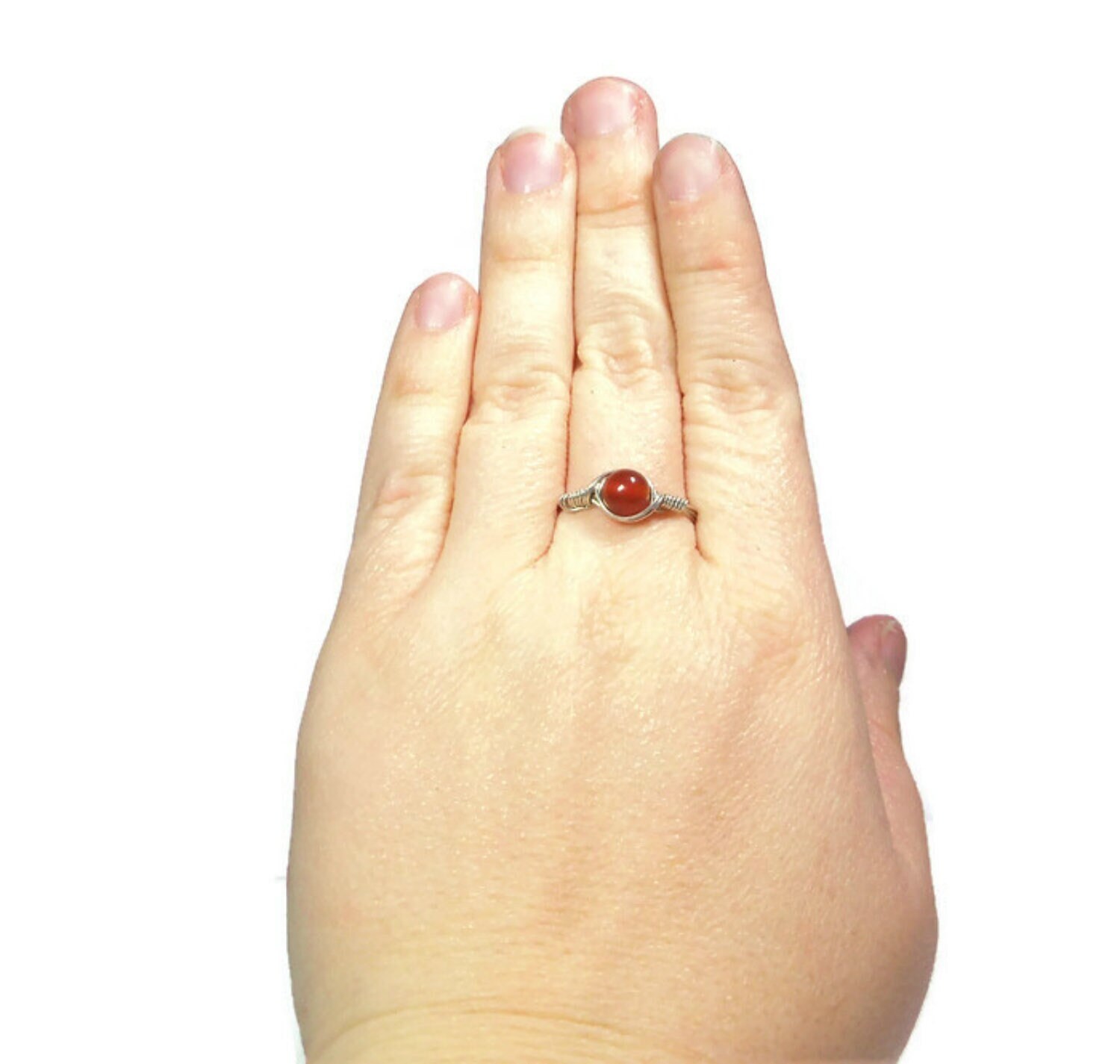 Orange Carnelian Stone .999 Fine Silver Wire Wrapped Ring Orange Carnelian Stone .999 Fine Silver Wire Wrapped Ring