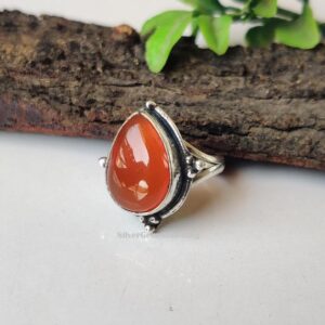 Pear Carnelian Ring: 925 Sterling Silver Statement Jewelry, Handmade Ring