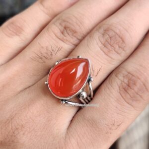 Pear Carnelian Ring, Statement Ring: Handmade Jewelry 925 Sterling Silver Pear Carnelian Ring, Statement Ring: Handmade Jewelry 925 Sterling Silver