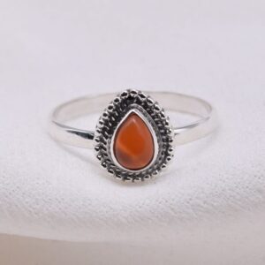 Red Carnelian Pear Ring: 925 Sterling Silver Gemstone Jewelry
