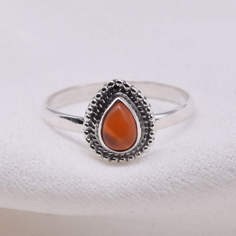 Red Carnelian Pear Ring: 925 Sterling Silver Gemstone Jewelry Red Carnelian Pear Ring: 925 Sterling Silver Gemstone Jewelry